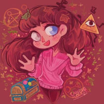 Rendition of me by @CandieMeraki on Twitter with symbols from various cartoons.